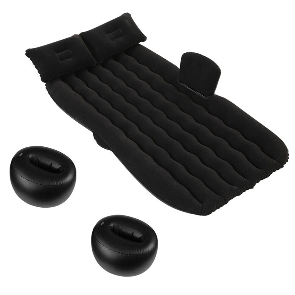 (Black) Wave Round Pier Air Bed Car Travel Inflatable Mattress Sleeping Camping Cushion with 2 Pillows