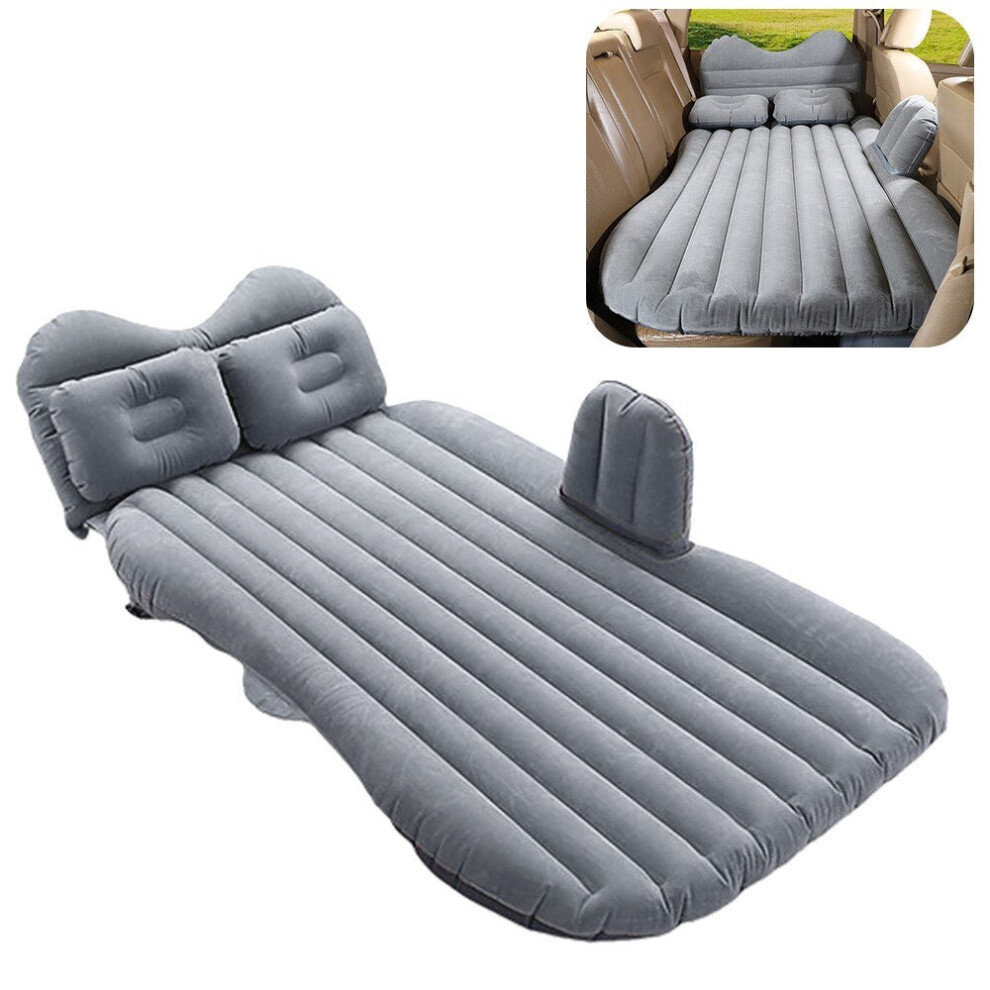 (Grey) Portable Car Mattress Foldable Cushion Air Bed Inflatable with Air-Pump Camping Travel