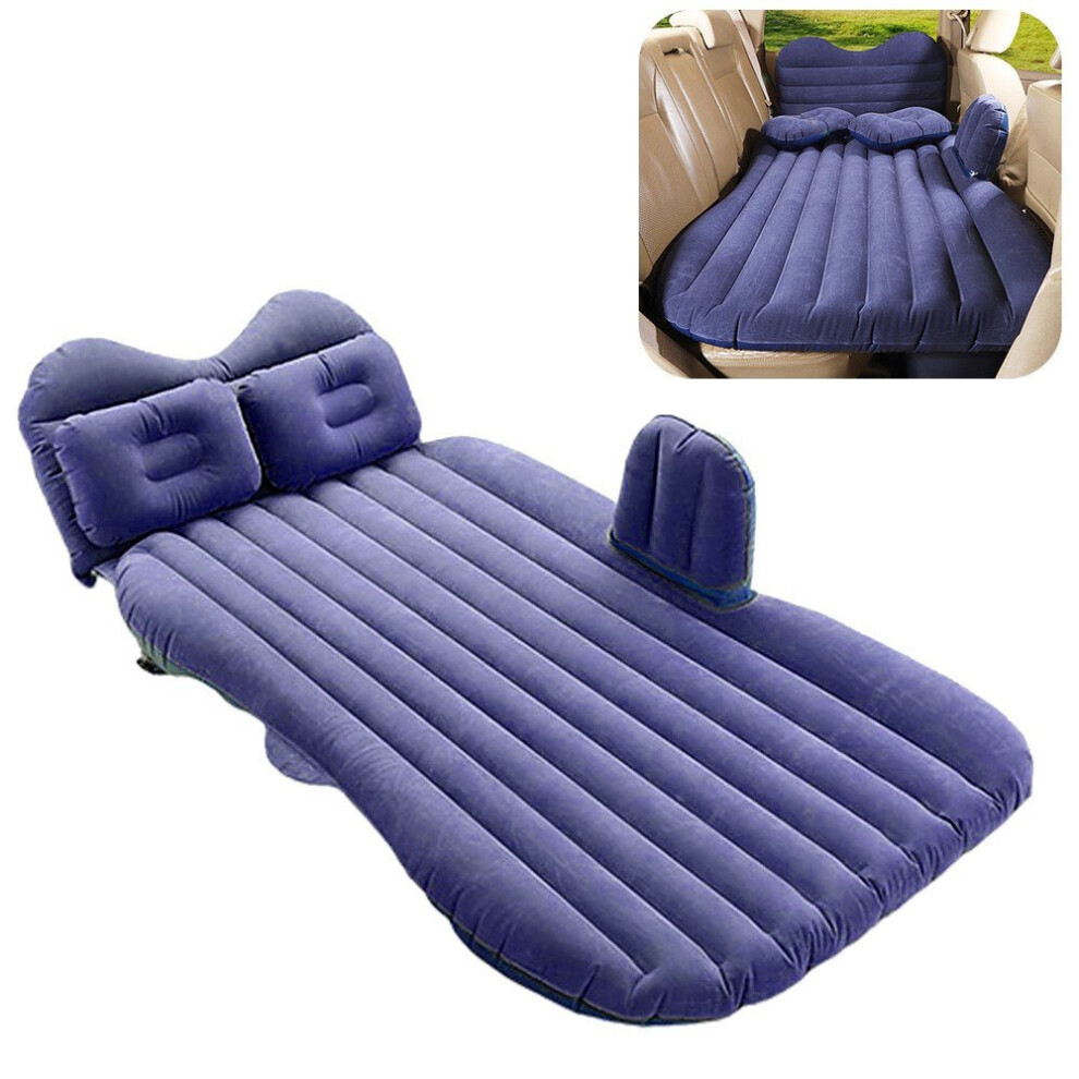 (Dark Blue) Portable Car Mattress Foldable Cushion Air Bed Inflatable with Air-Pump Camping Travel