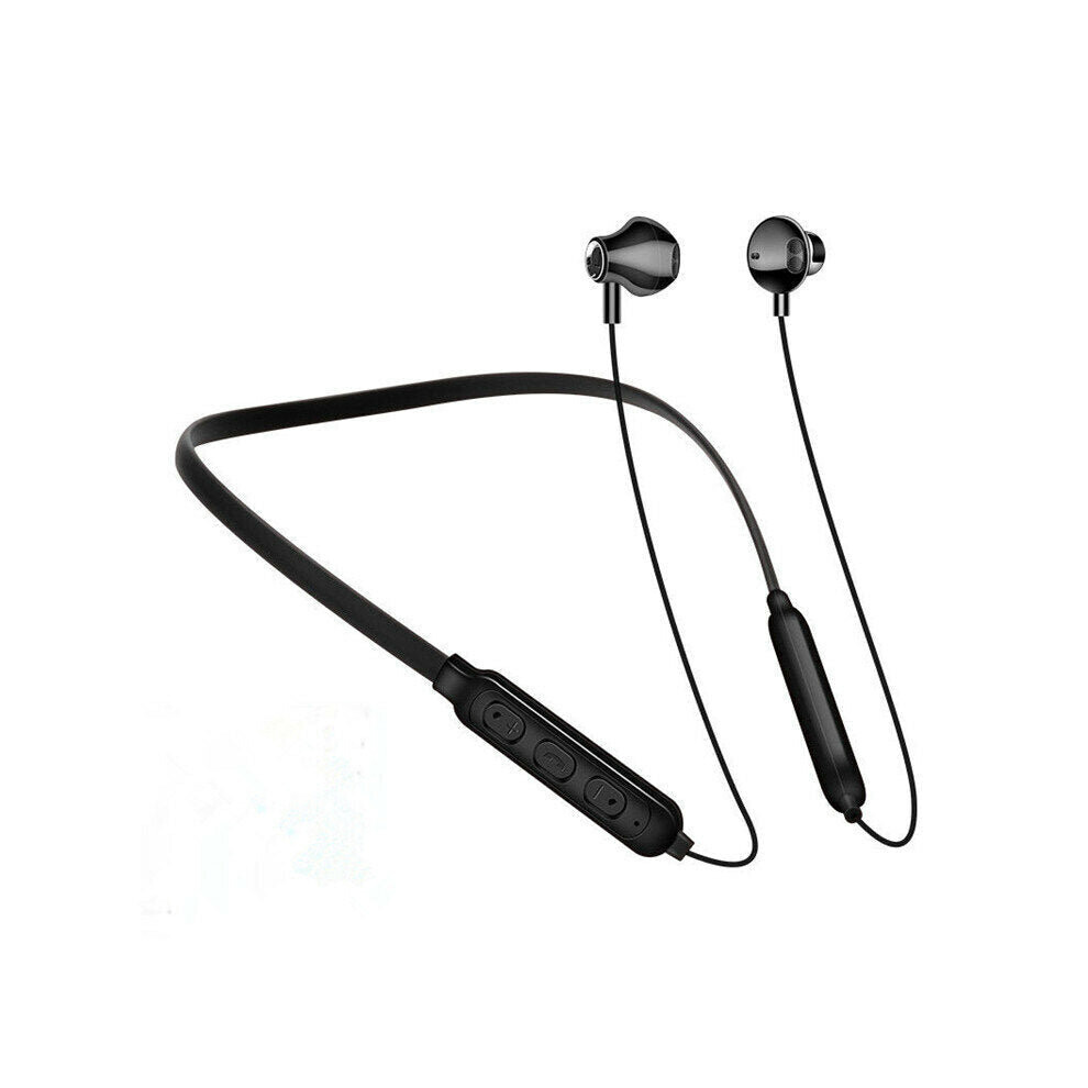 (Black) Mini Bluetooth V5.0 Wireless Bass In-Ear Neckband Earphone Headphone With Mic Black 6112211950266