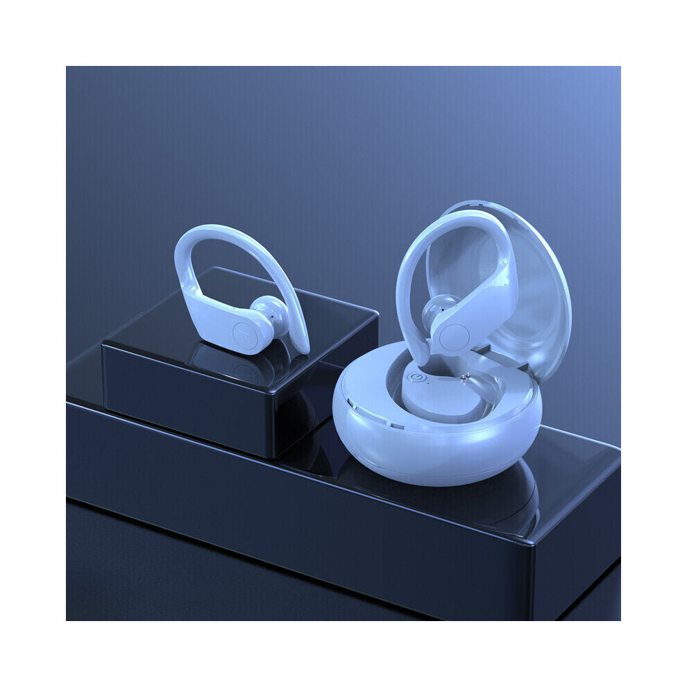 (White) Tws Bluetooth Earhook Earbuds Wireless Sports Headphone Headset Auto Pairing Intelligent Bass Waterproof Earphone White 6112212053201