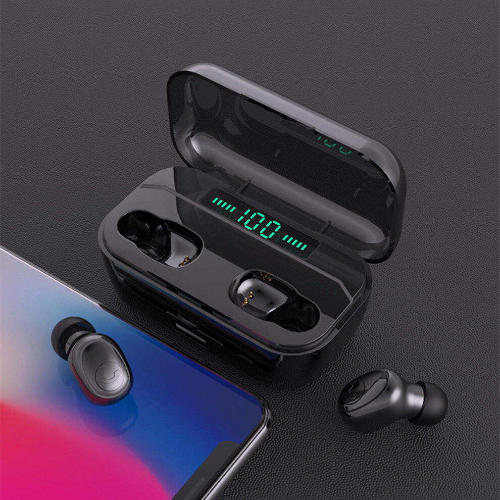 (Black) [Bluetooth 5.0] Tws Earphone Ipx7 Waterproof Hi-Fi Binaural Call Headphone Sport Handsfree Earbuds Black 6112212040683