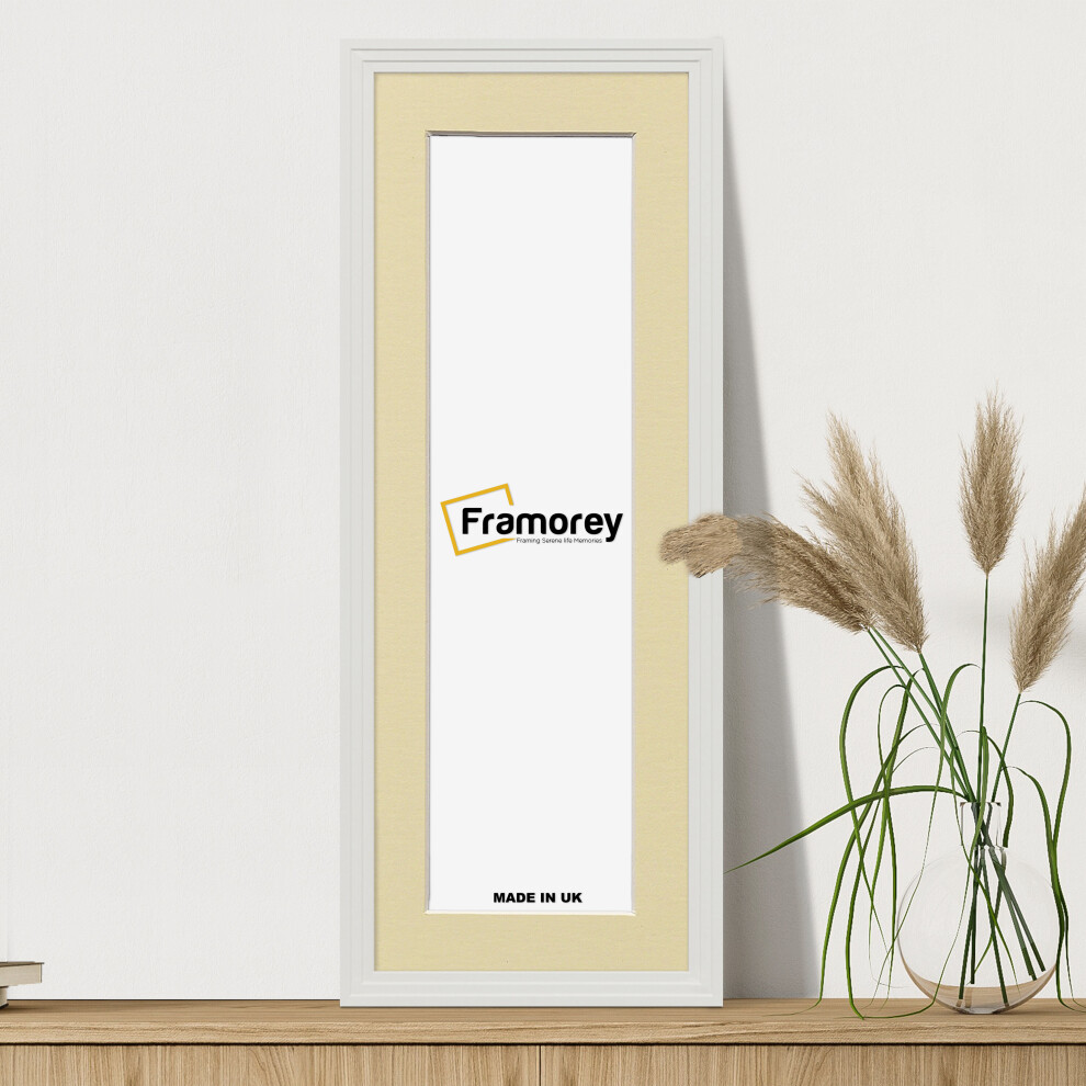 (White With Ivory Mount, 20x8" Pic (24x12" Frame)) Panoramic Size White Picture Frame / Step Style Wall Art Frame / Handmade Wooden Effect Photo Frame-image-OPC-P8ZQWVH-NEW