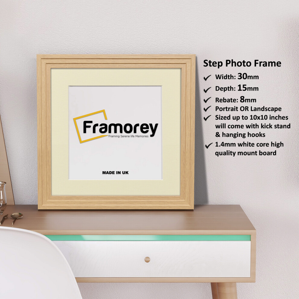 (Oak With Ivory Mount, 21x21," Pic (25x25" Frame)) Square Size Oak Picture Frame / Step Style Wall Art Frame / Handmade Wooden Effect Photo Frames Wit-image-OPC-P8ZQXSW-NEW