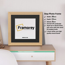 (Oak With Black Mount, 7x7" Pic (9x9" Frame)) Square Size Oak Picture Frame / Step Style Wall Art Frame / Handmade Wooden Effect Photo Frames With Multicolored Mount