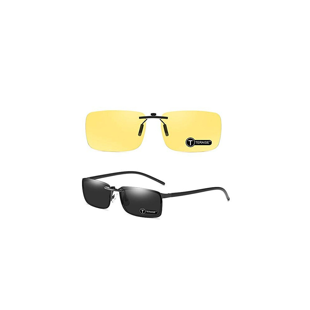 Teraise Clip-On Sunglasses Polarized Lens For Prescription Glasses Night Vision Sunglasses For Outdoor Walking Driving Fishing Cycling Hd Anti-Glare