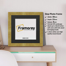 (Gold With Black Mount, 40x40CM Pic (50x50CM Frame)) Square Size Gold Picture Frame / Step Style Wall Art Frame / Handmade Wooden Effect Photo Frames With Multicolored Mount