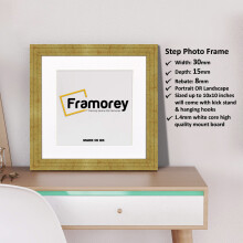 (Gold With White Mount, 60x60CM Pic (70x70CM Frame)) Square Size Gold Picture Frame / Step Style Wall Art Frame / Handmade Wooden Effect Photo Frames With Multicolored Mount