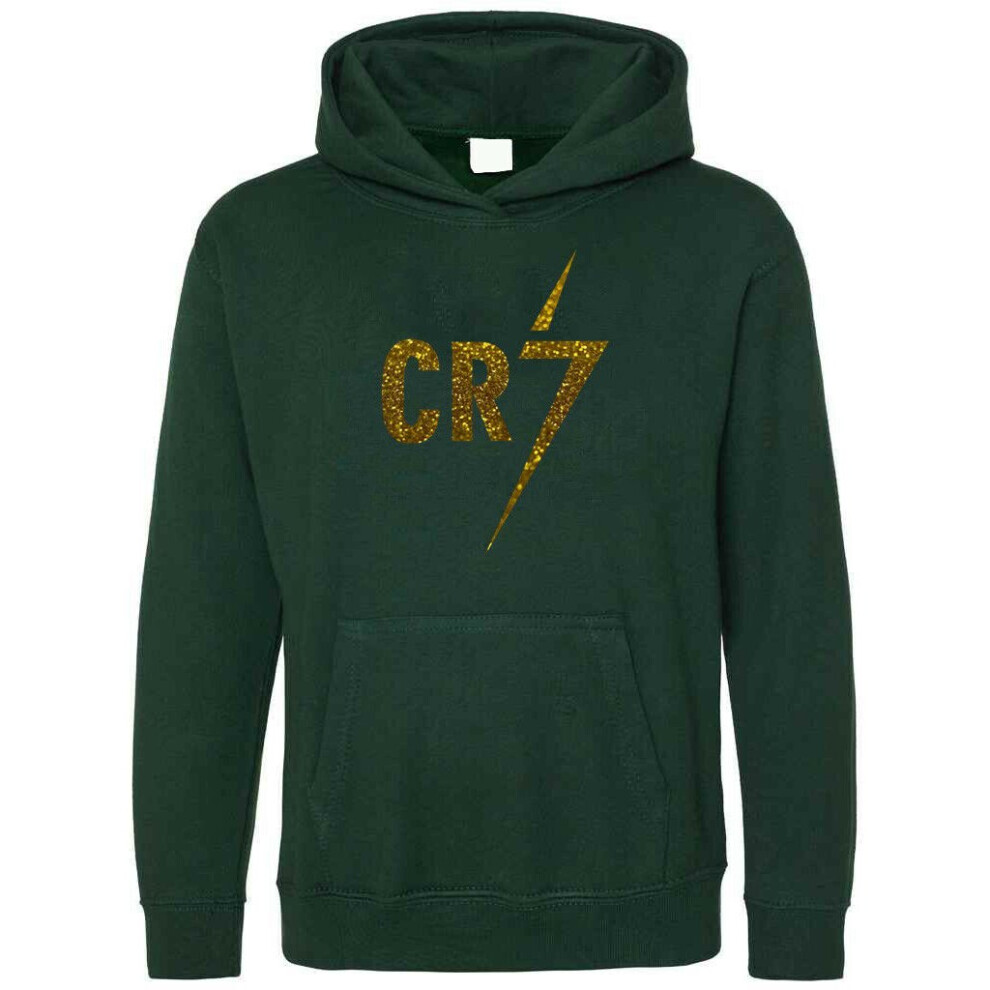 (Bottle Green, 7-8 Years) Hoodie Boys Ronaldo Football Gift Kids GlitterGold