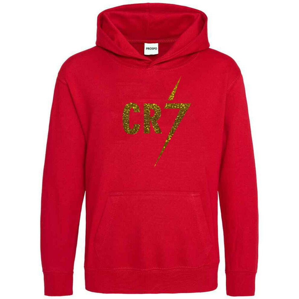 (Fire Red, 11-13 Years) Hoodie Boys Ronaldo Football Gift Kids GlitterGold