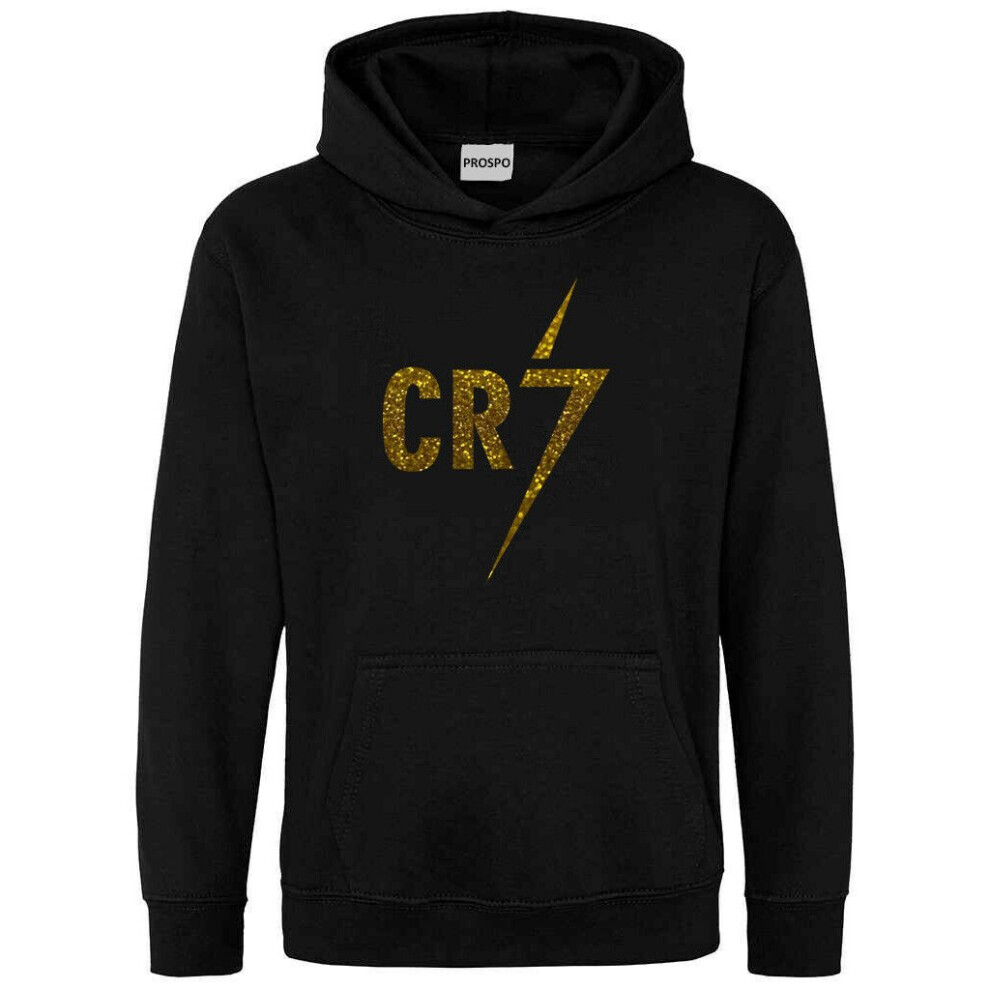 (Black, 9-10 Years) Hoodie Boys Ronaldo Football Gift Kids GlitterGold