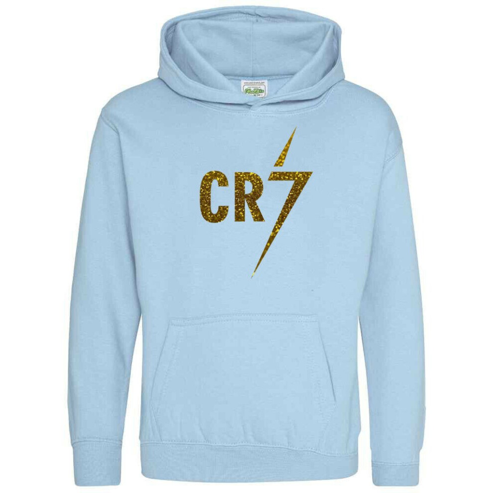 (Sky Blue, 9-10 Years) Hoodie Boys Ronaldo Football Gift Kids GlitterGold