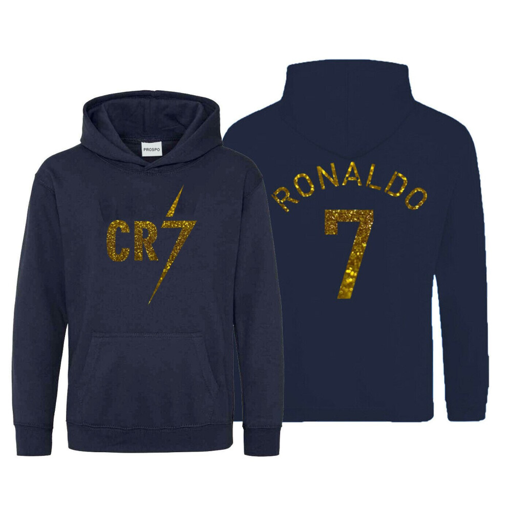 (French Navy, 9-10 Years) Kids CR7 Hoodie Football Inspired Ronaldo #7