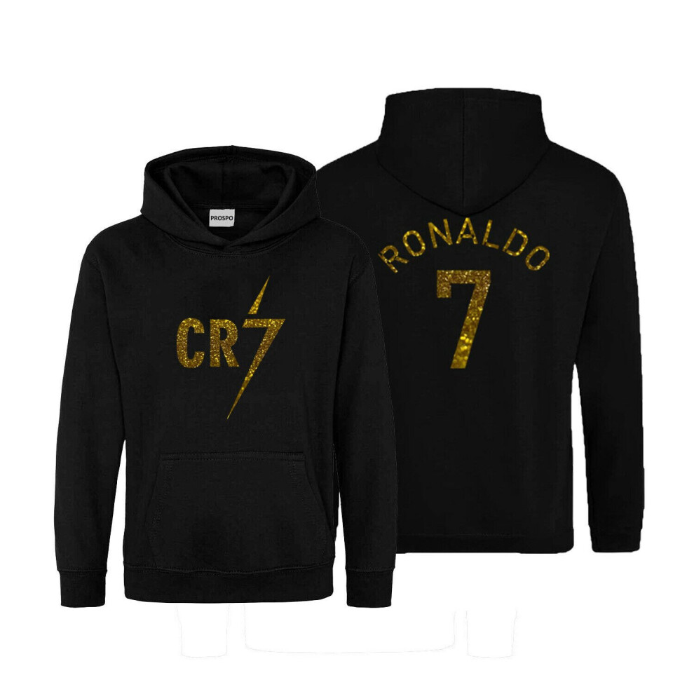 (Black, 9-10 Years) Kids CR7 Hoodie Football Inspired Ronaldo #7