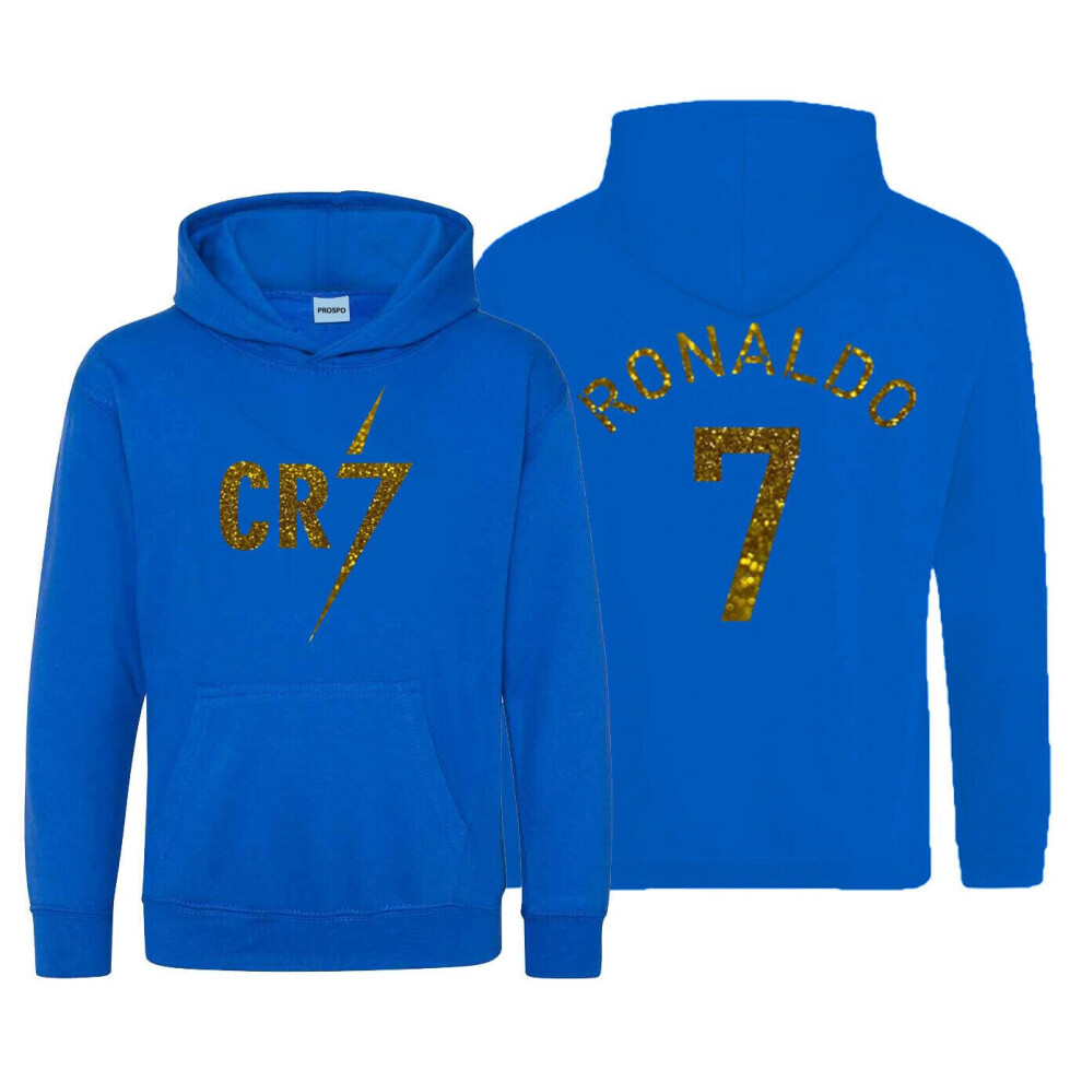 (Royal Blue, 7-8 Years) Kids CR7 Hoodie Football Inspired Ronaldo #7