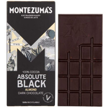 Montezuma's Absolute Black 100% Cocoa Dark Chocolate with Almonds GlutenFree and Vegan 90g Bar