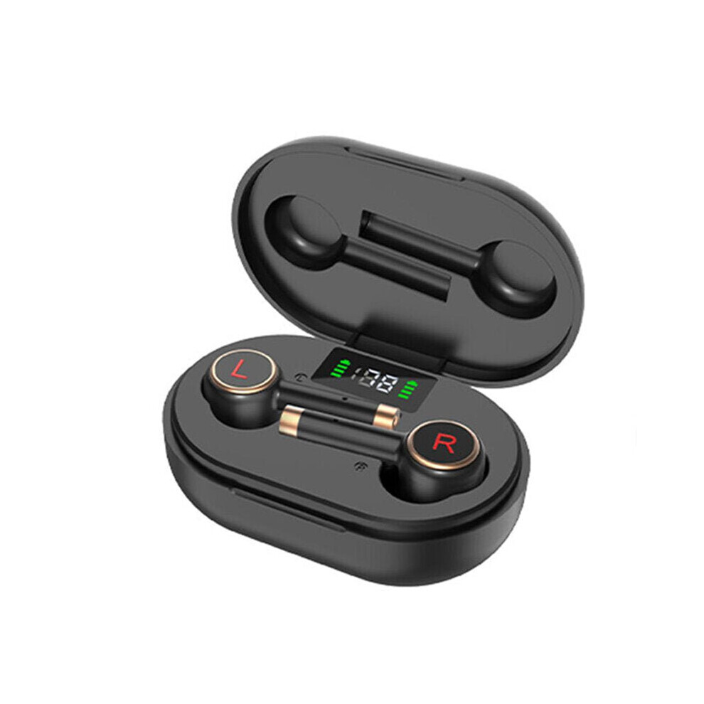 (Black) Tws Wireless Earbuds Bluetooth 5.0 Earphones Hifi Stereo Led Display Sports Headset Headphone With Mic Black 6112212055779