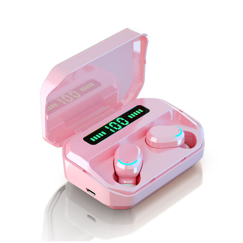 (Pink) Tws Earbud Bluetooth 5.0 Stereo Wireless Headset Cvc8.0 Noise Reduction 9D Hifi Led Display Pink 6112212052648