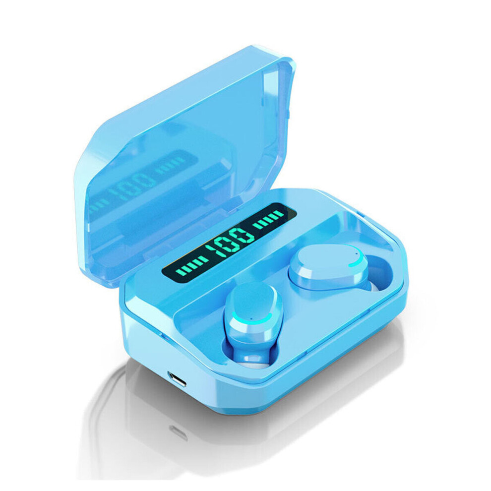 (Blue) Tws Earbud Tooth 5.0 Stereo Wireless Headset Cvc8.0 Noise Reduction 9D Hifi Led Display Blue 6112212052631