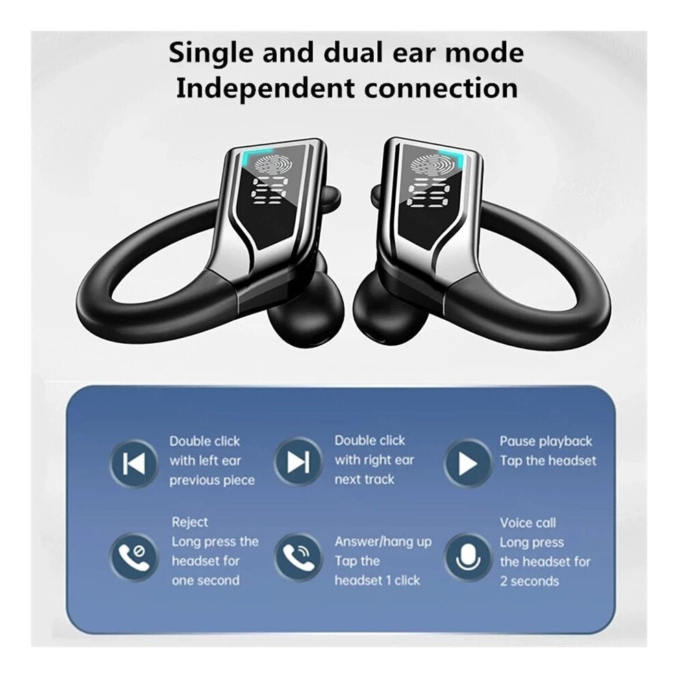 Tws Bluetooth V5.2 Earphones Led Power Display Hifi Stereo Touch Sport Headphone Waterproof Ear Hook Headset With Microphone 6112212047002