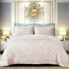 (Pink, King) 3PCs Luxury Teddy Fleece Quilted Modern Bedspread