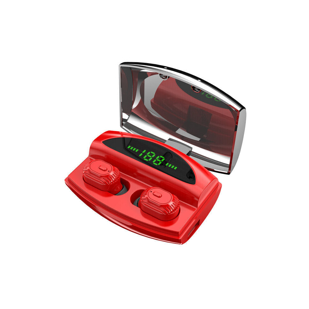 (Red) Tws Bluetooth 5.0 Earphone 8D Stereo Hifi Graphene Dynamic 1800Mah Power Bank Dual Noise Cancelling Mic Headphone Red 6112212044728