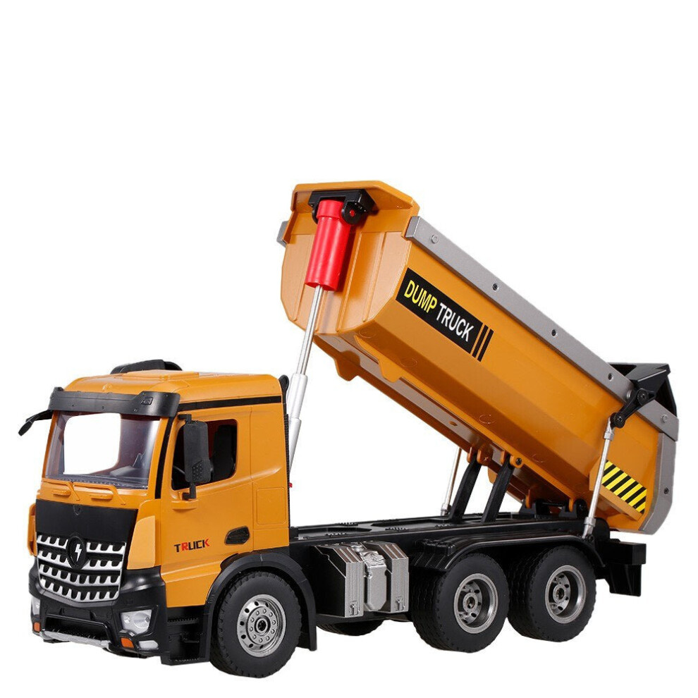 2.4Ghz 1/14 Scale RC Dump Truck Construction Vehicle Toy with LED Lights and Simulation Sound for Kids