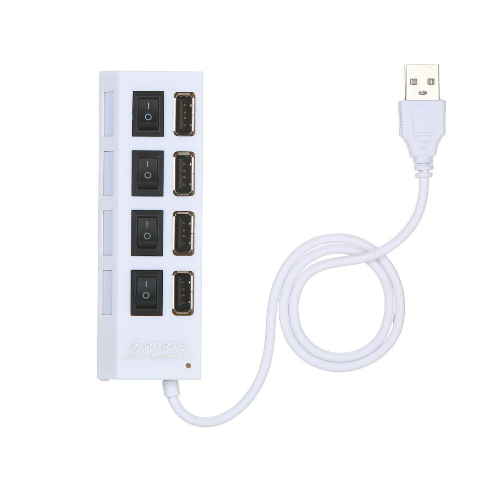 (White) 4-Ports Usb Hub 480Mbps High Speed Data Transfer 2.0 Charging Splitter White 3654657617530