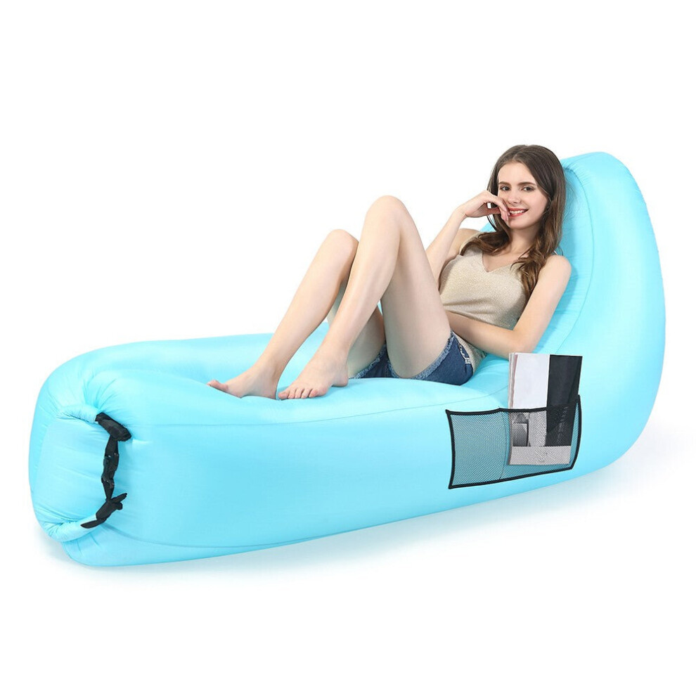 (Blue) Portable Inflatable Lounger Sleeping Couch EU patent for Traveling Camping Beach Backyard