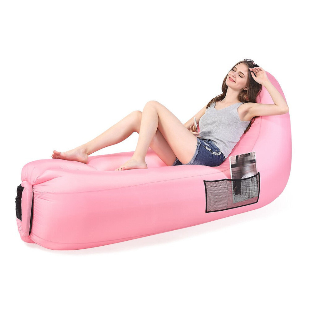 (Pink) Portable Inflatable Lounger Sleeping Couch EU patent for Traveling Camping Beach Backyard