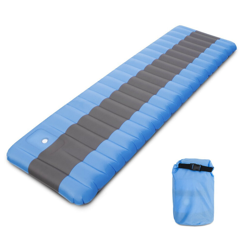 (Light Blue) Inflatable Camping Mat Air Sleeping Pad with Built-in Foot Pump Backpacking Hiking Traveling