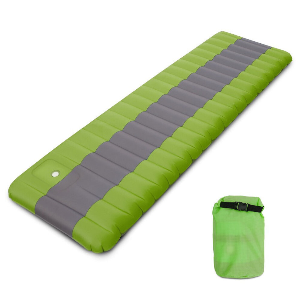 (Green) Inflatable Camping Mat Air Sleeping Pad with Built-in Foot Pump Backpacking Hiking Traveling