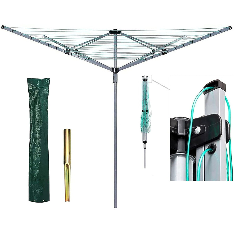 Caprican (Aluminum With Spikes & Cover ) 50M Rotary Aluminum & Powder-Coated 4 Arm Airer