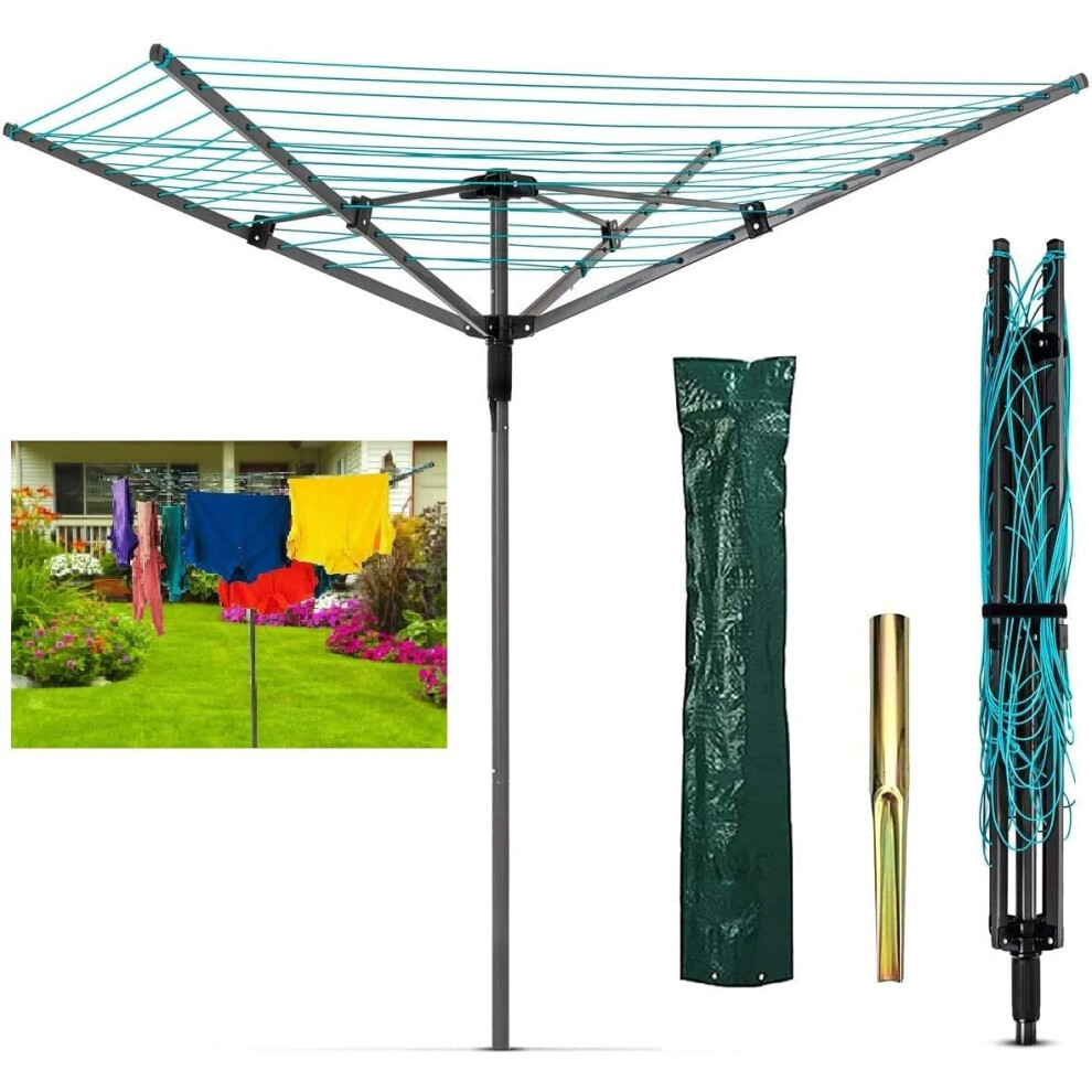 Caprican (Powder Coated With Spikes & Cover ) 50M Rotary Aluminum & Powder-Coated 4 Arm Airer