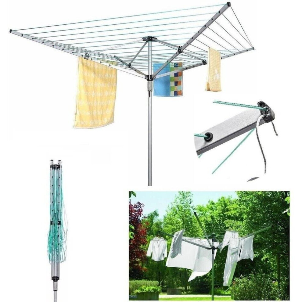 (50M Rotary Aluminum & Powder-Coated Washing Line With 4 Arm Garden Outdoor Laundry Drying Heavy Duty Folding Clothes Lin) 50M Rotary Aluminum & Powde