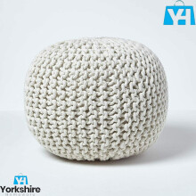(Natural) Cotton Knitted Moroccan 50cm Pouffe & Footstool Round Large Chunky Ottoman Stool