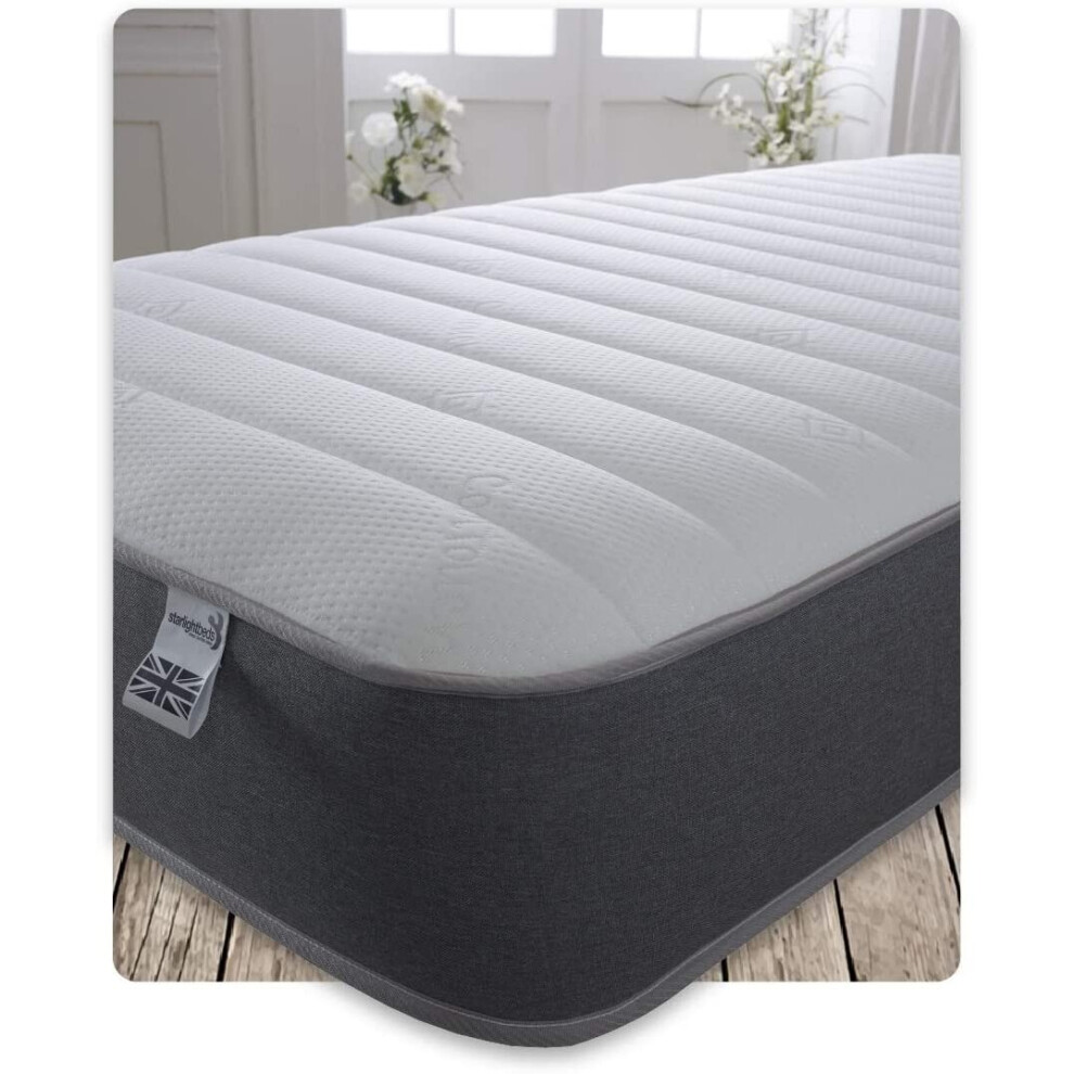 Starlight Beds – 4ft6 Double Mattress. 9 Inch Deep Sprung Double Memory Foam Mattress with a Luxurious Jersey Knitted Fabric and Grey Border (4ft6 x