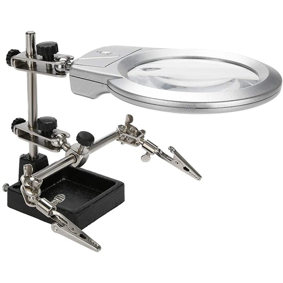 Salmue Light Led Magnifier, Steel Magnifier 5X Magnifying Glass, Desk Lamp Helping Hand Repair Clamp Dual Alligator Auxiliary Clip Stand Desktop Magnifying