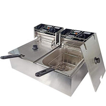 TAIMIKO Electric Deep Fryer Commercial Double Tank Deep Fat Fryer Stainless Steel Chip Fryer Countertop 6Lx2 5000W with Lids