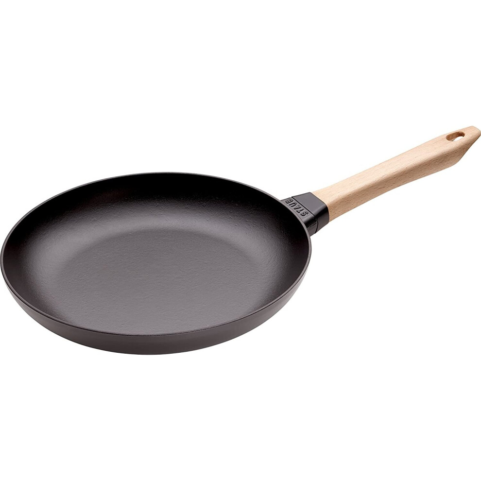 Staub Cast Iron Pan with Wooden Handle, Suitable for Induction, 28 cm, Black