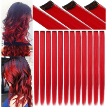 FAIRY COLOR 12PCS Princess Colorful Extensions Multi-Colors Party Highlights Streak Synthetic Hairpieces Clip-In/Clip On Colored Hair Extensions(