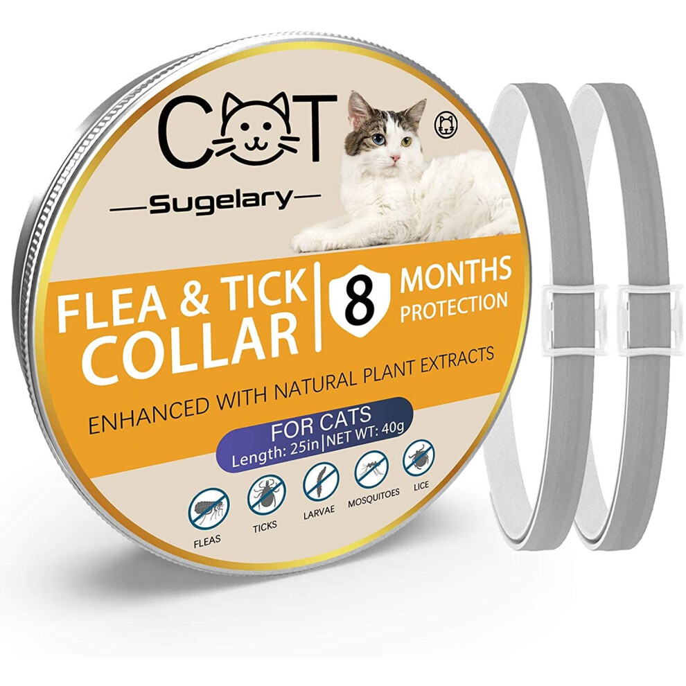 Sugelary Flea and Tick Collar for Cats, 8 Months Protection Adjustable Waterproof Cat Flea Collar Flea Collar Cats Enhanced with Natural Essential