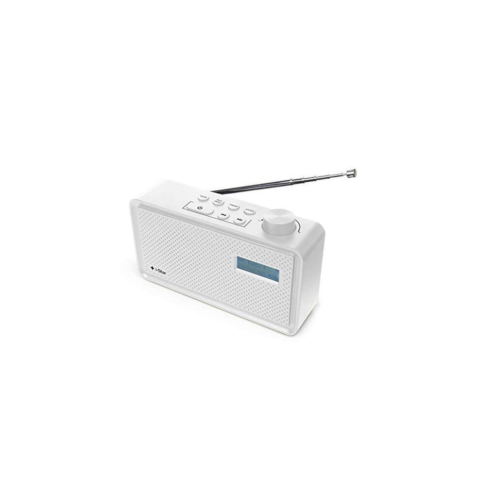 DAB/DAB Digital+ & FM Radio, Portable Mains and Battery Powered DAB Radios Rechargeable Digital Radio with USB Charging - White