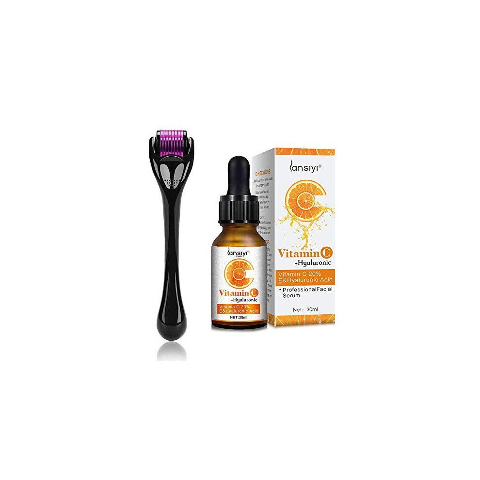 Ochilima Derma Roller Microneedling Kit For Face 0.3Mm And Vitamin C Serum With Hyaluronic Acid Facial Serum - 540 Titanium Microneedle Organic Vitamin C 20%