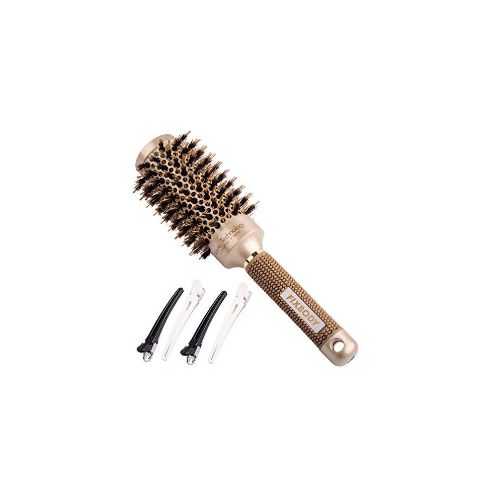 Fixbody Round Barrel Nano Thermal Ceramic Coating & Ionic Tech Hair Brush With Boar Bristles, For Hair Blow Drying, Styling, Curling, Straightening(3