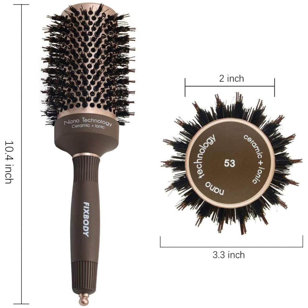 Fixbody Round Barrel Hair Brush With Boar Bristles, Nano Thermal Ceramic Coating & Ionic Tech For Hair Drying, Styling, Curling, Straightening, Hair