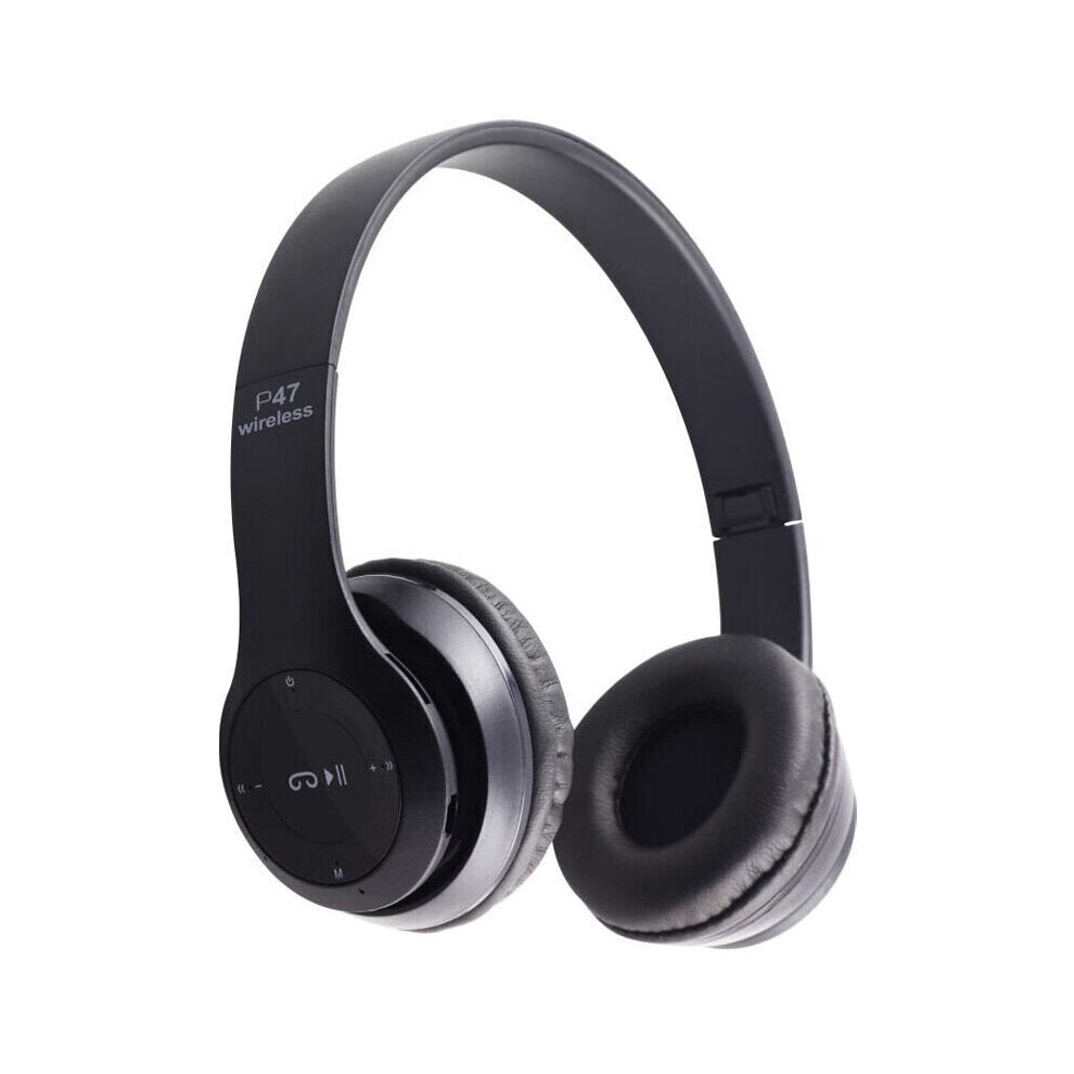 (Black) Wireless Headphones Bluetooth 5.0 Headsets 9D Hifi Stereo Noise Cancelling Foldable Headband Earphones With Mic Black 6112212049815