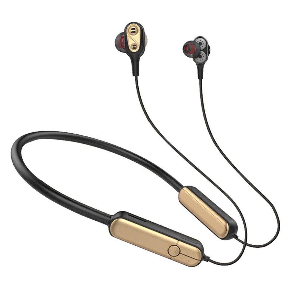 (Gold) Hd Voice Bluetooth 5.0 Dual Dynamic Drivers Tf Card Stereo Bass Wireless Neckband Sports Earphone With Mic Gold 6112212050828