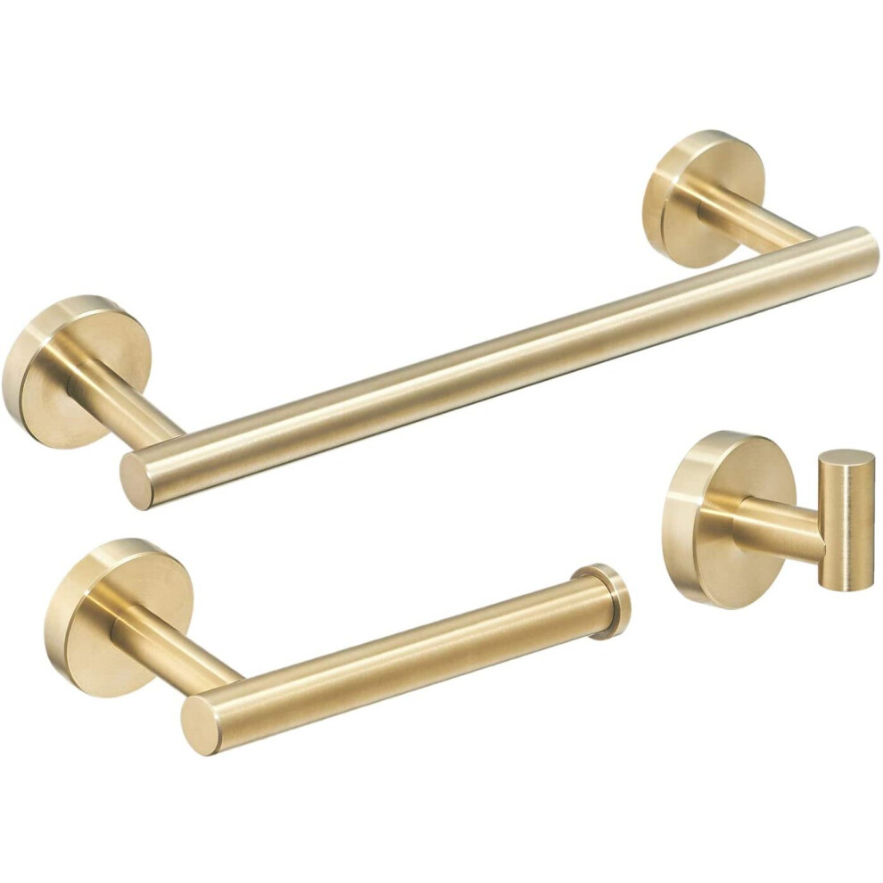 Kelelife Brushed Gold Bathroom Accessories Wall Mounted Towel Rail Robe Hook Toilet Roll Paper Holder, SUS 304 Stainless Steel Bathroom Hardware Set