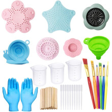 Allazone 37 PCS Acrylic Pouring Art Supplies Kit Acrylic Pouring Strainers Set, 6 PCS Plastic Silicone Paint Pouring Strainers Painting Tools Kits
